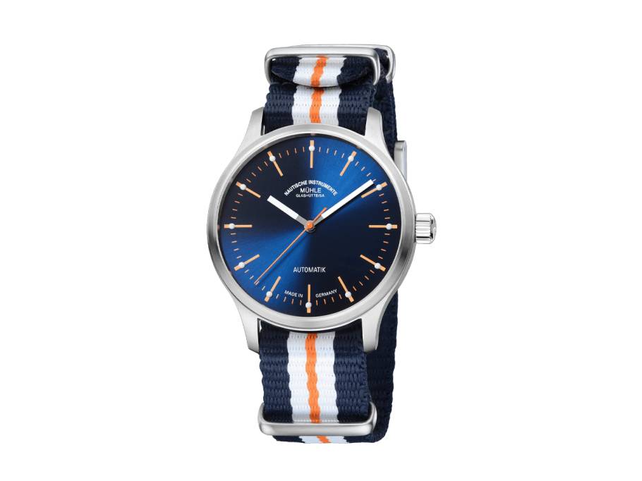 Panova Blau Automatik Edelstahl 40mm blau-weißes Textilband