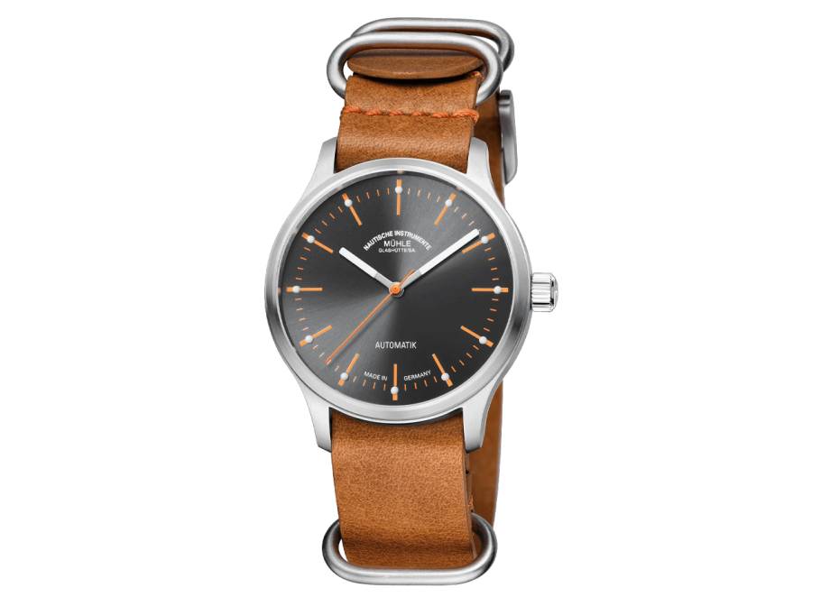 Panova Grau Automatik Edelstahl 40mm braunes Lederband