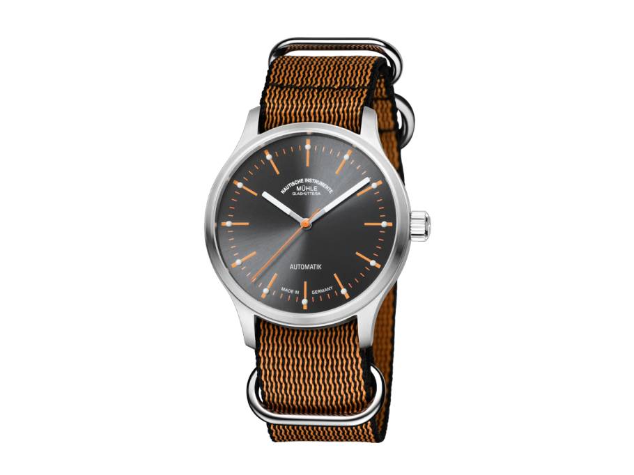 Panova Grau Automatik Edelstahl 40mm schwarz-oranges Textilband
