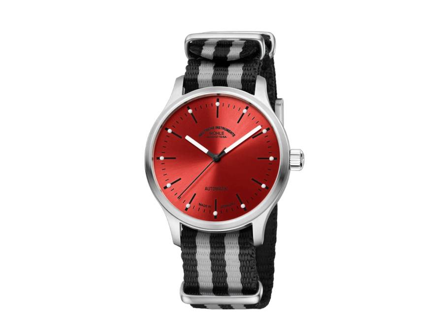 Panova Rot Automatik Edelstahl 40mm schwarz-weißes Textilband