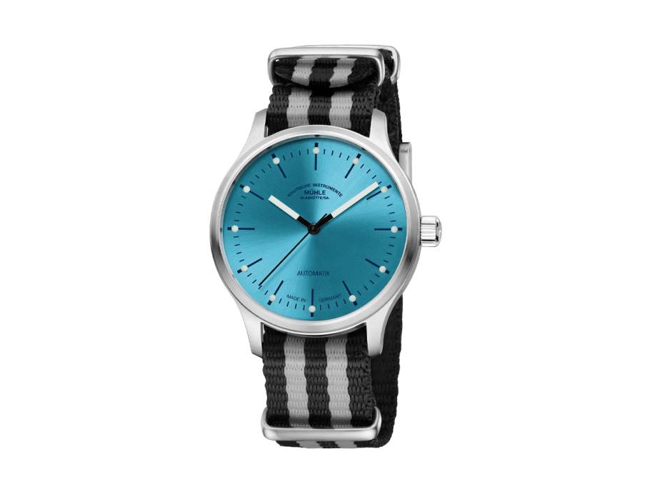 Panova Türkisblau Automatik Edelstahl 40mm schwarz-weißes Textilband