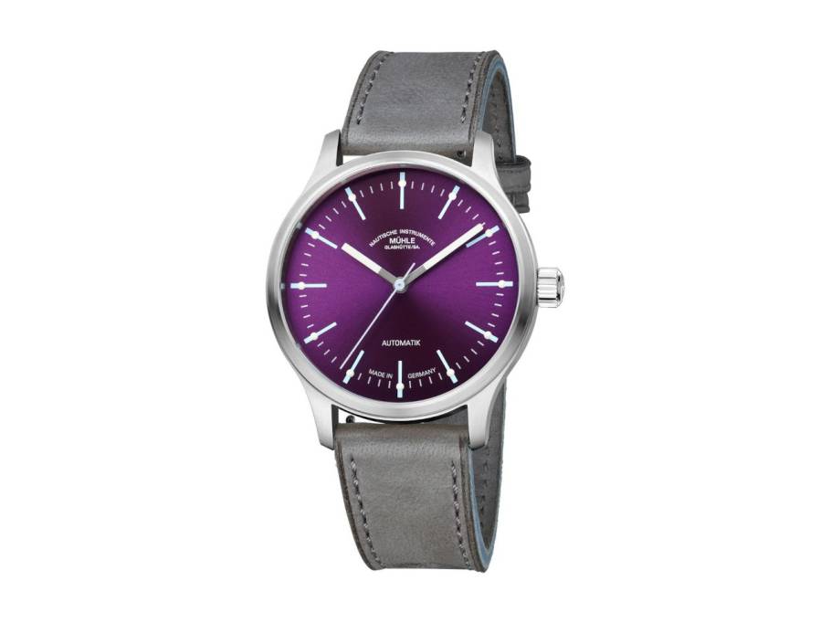Panova Violett Automatik Edelstahl 40mm graues Lederband
