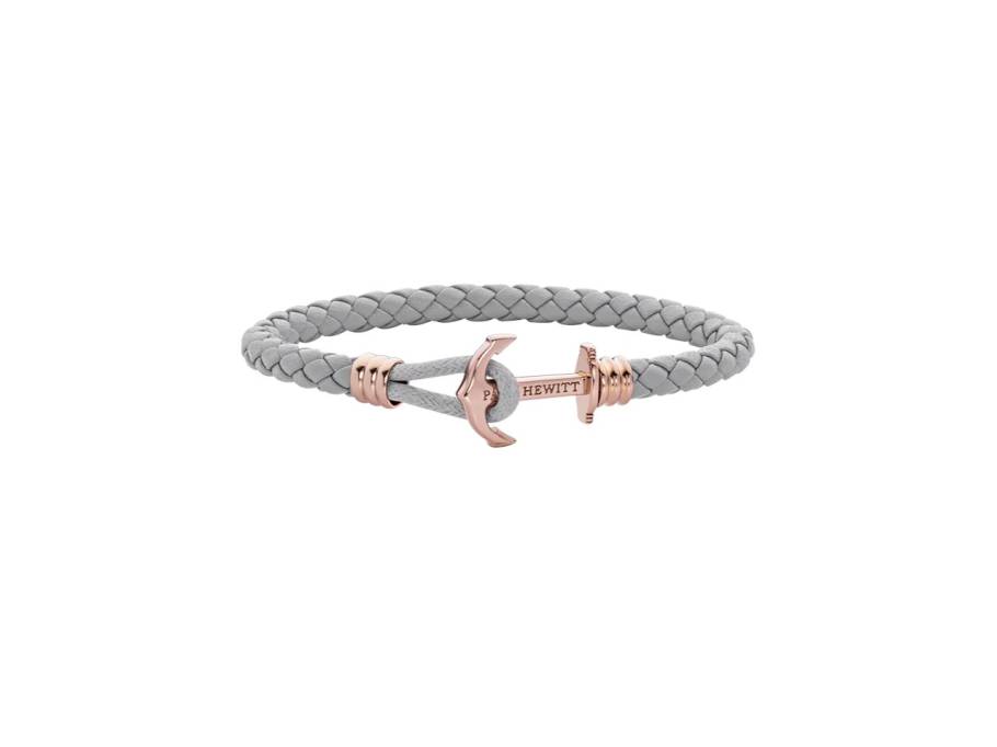 Phrep Lite Armband graues Leder Anker Edelstahl Roségold-IP