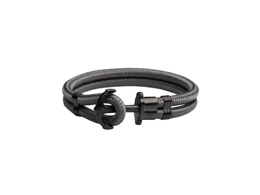 Phrep Armband dunkelgraues Nylon zweireihig Anker Edelstahl Schwarz-IP 18cm