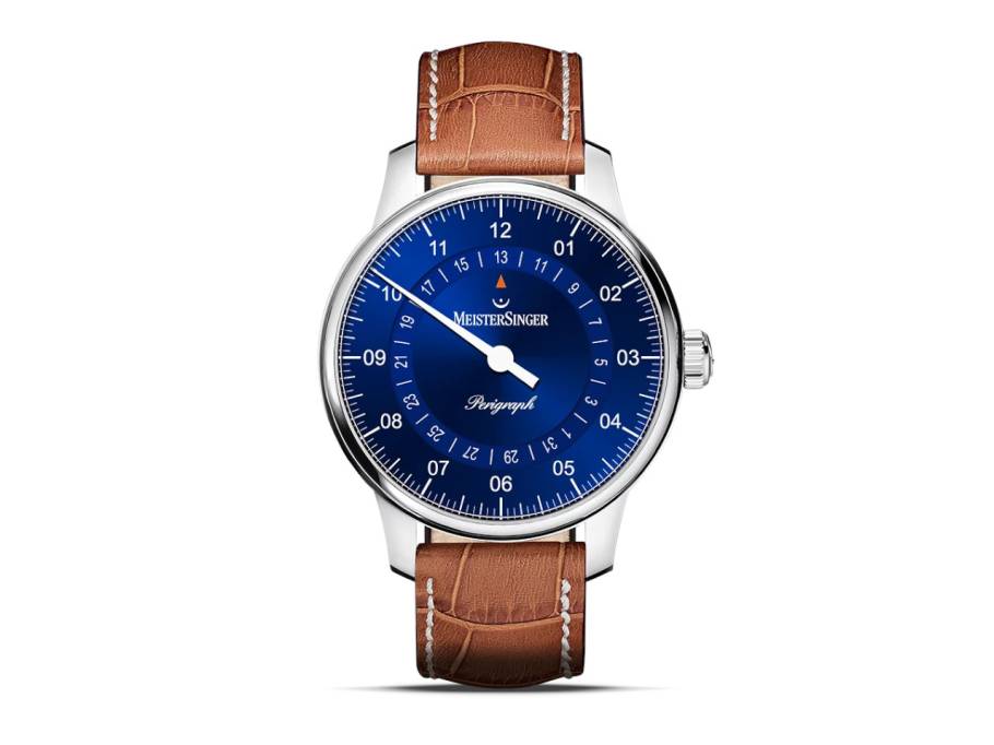 Perigraph 38 Automatik Edelstahl blau Lederband braun