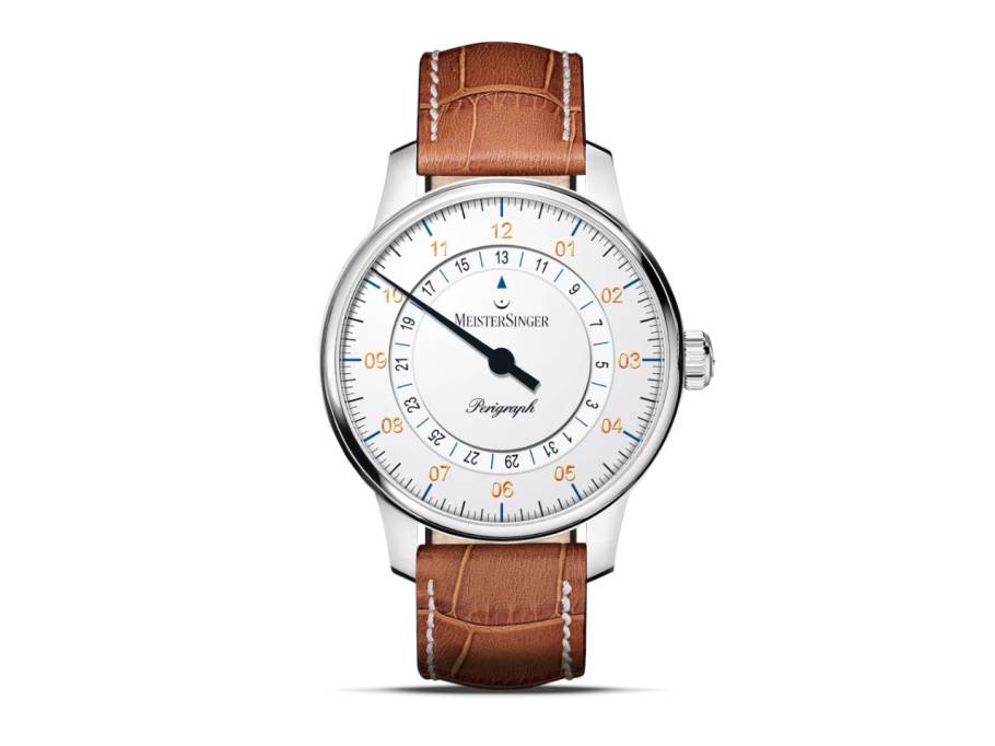Perigraph 38 Automatik Edelstahl weiß Lederband braun