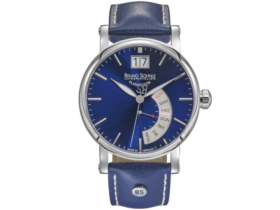 Pesaro I Quarz Edelstahl 43mm blaues Zifferblatt blaues Lederband
