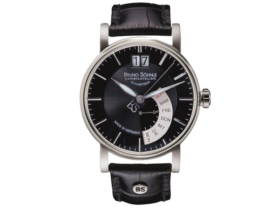 Pesaro I Quarz Edelstahl 43mm schwarzes Zifferblatt schwarzes Lederband