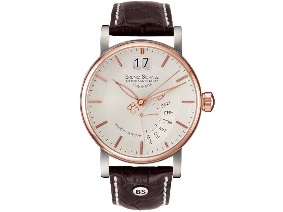 Pesaro I Quarz Edelstahl IP-Roségold 43mm weißes Zifferblatt braunes Lederband