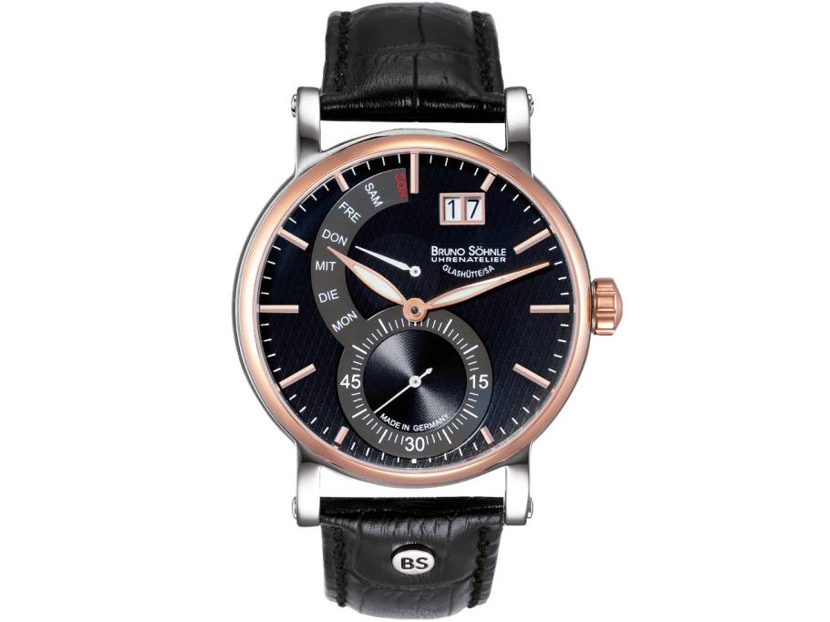 Pesaro II Quarz Edelstahl IP-Roségold 43mm schwarzes Zifferblatt schwarzes Lederband