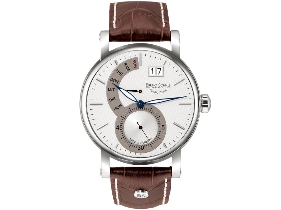 Pesaro II Quarz Edelstahl 43mm silbernes Zifferblatt braunes Lederband