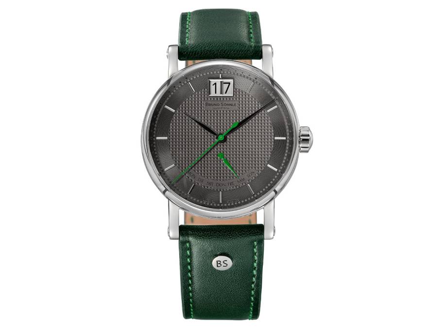  Pesaro IV Quarz Edelstahl 41,5mm graues Zifferblatt grünes Lederband