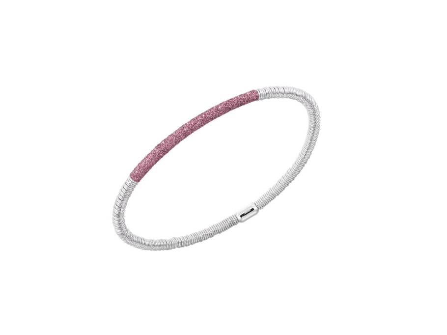 Polvere di Sogni - Colors of the World "Pink Jaipur" Armreif Silber 3,5mm pinker Emaillestaub flexibel