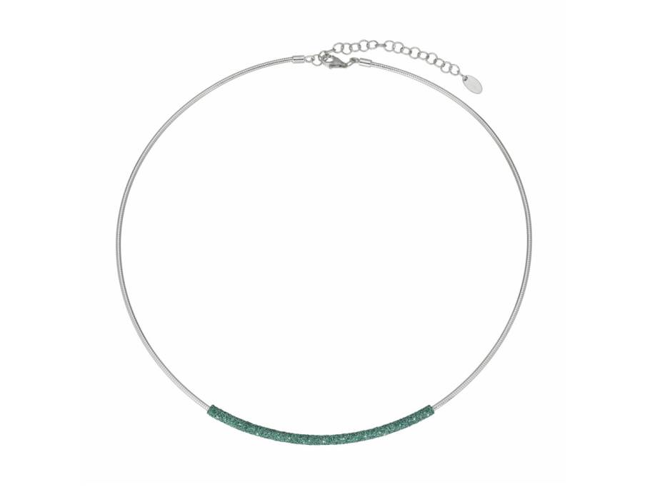 Polvere di Sogni - Colors of the World "Green Amazzonia" Halsreif Silber 47cm grüner Emaillestaub