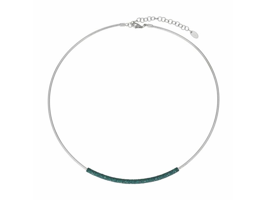 Polvere di Sogni - Colors of the World "Green Black Forest" Halsreif Silber 47cm dunkelgrüner Emaillestaub