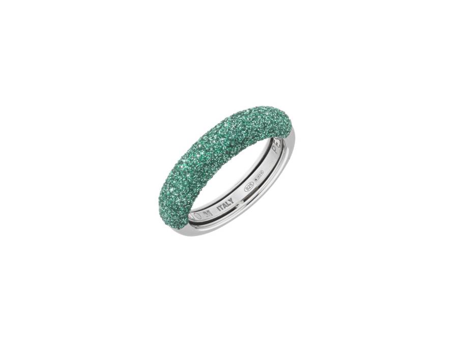 Polvere di Sogni - Colors of the World "Green Amazzonia" Ring Silber 4mm grüner Emaillestaub halbseitig