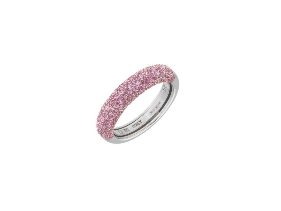 Polvere di Sogni - Colors of the World "Pink Tokyo" Ring Silber 4mm rosa Emaillestaub halbseitig