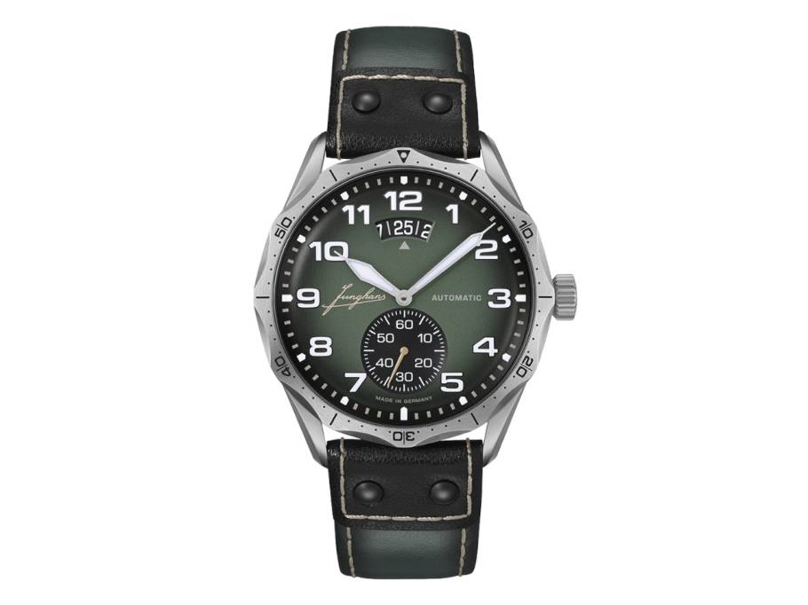 Meister Pilot Automatic Edelstahl 43mm grünes Zifferblatt schwarzes Lederband