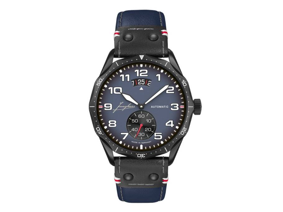 Meister Pilot Automatic Navy Blue Edelstahl DLC-Schwarz 43mm blaues Zifferblatt blaues Lederband