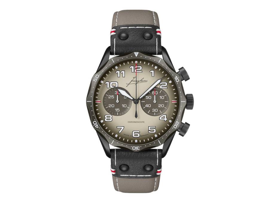Meister Pilot Chronoscope Desert Automatik Edelstahl DLC-Braun 43mm sandfarbenes Zifferblatt braunes Lederband