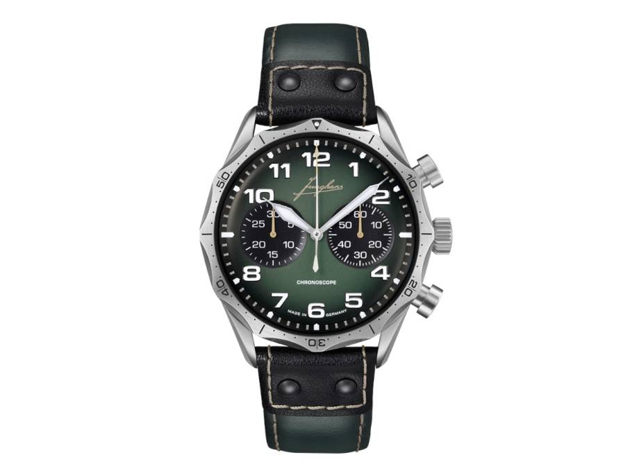 Meister Pilot Chronoscope Automatik Edelstahl 43mm grünes Zifferblatt grünes Lederband