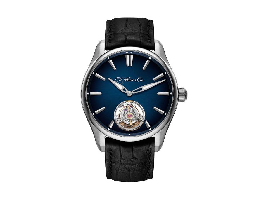 Pioneer Tourbillon Fumé Mitternachtsblau Limited Edition Automatik Edelstahl 42,8mm blaues Zifferblatt schwarzes Lederband