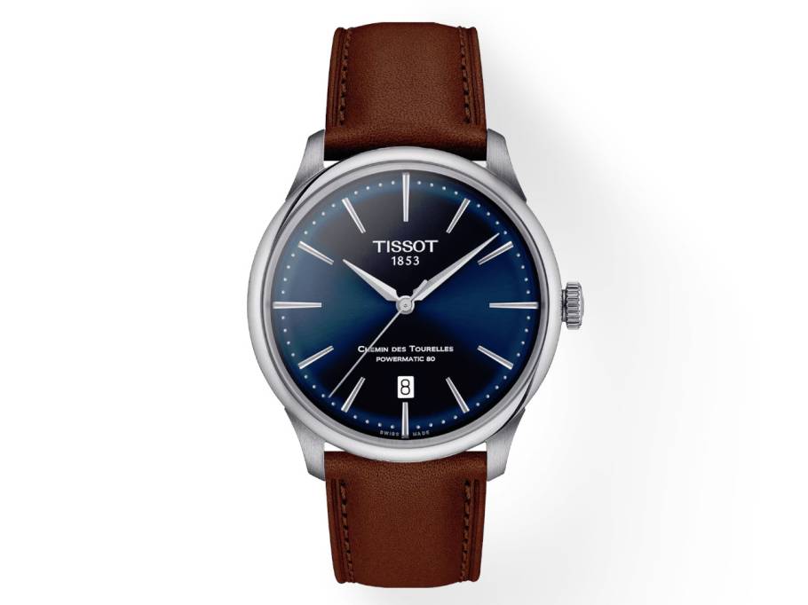 Chemin des Tourelles Powermatic 80 Automatik Edelstahl 39 mm blaues Zifferblatt braunes Lederband