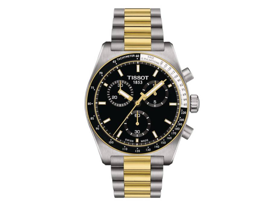 PR516 Chronograph Quarz Edelstahl 40mm schwarzes Zifferblatt Metallband bicolor