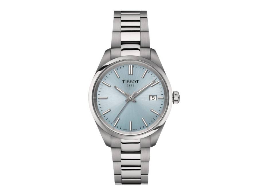  PR 100 Quarz Edelstahl 34mm hellblaues Zifferblatt Metallband