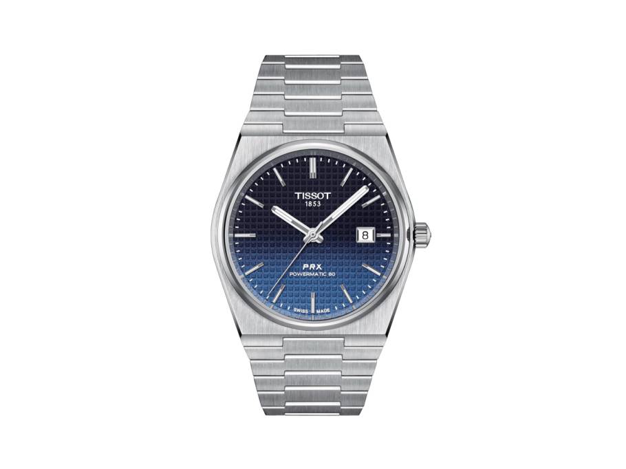 PRX Gradient Powermatic 80 Edelstahl 40mm dunkelblaues Waffelmuster-Zifferblatt Metallband