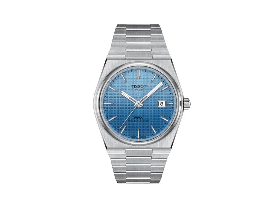 PRX Gradient Powermatic 80 Edelstahl 40mm hellblaues Waffelmuster-Zifferblatt Metallband