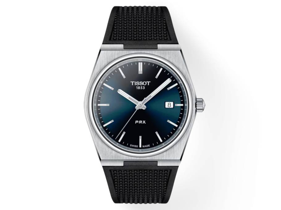 PRX Quarz Edelstahl 40mm Zifferblatt dunkelblau Kautschukband schwarz