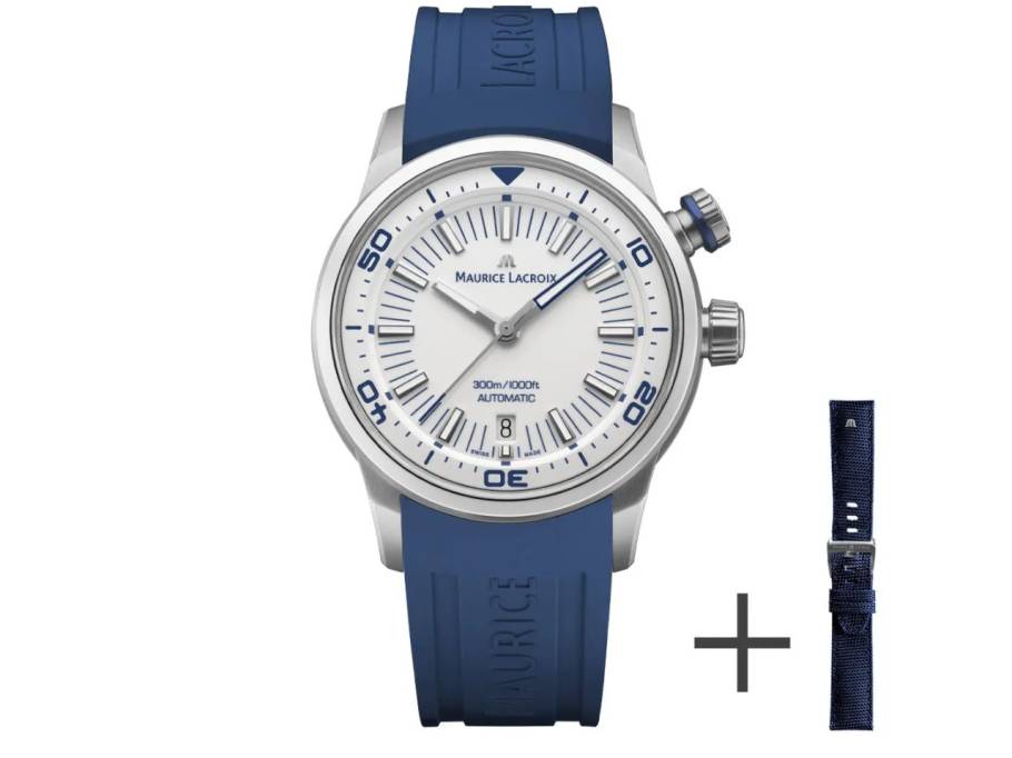  Pontos S Diver Automatik Edelstahl 42 mm weiß Kautschukband dunkelblau