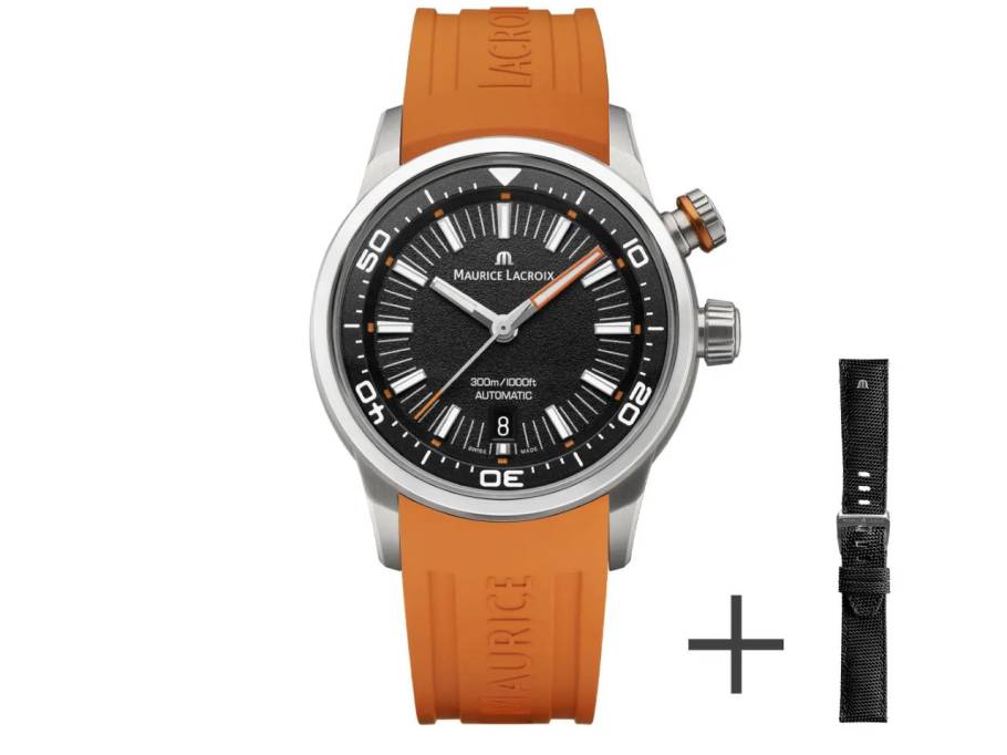  Pontos S Diver Automatik Edelstahl 42 mm schwarz Kautschukband orange