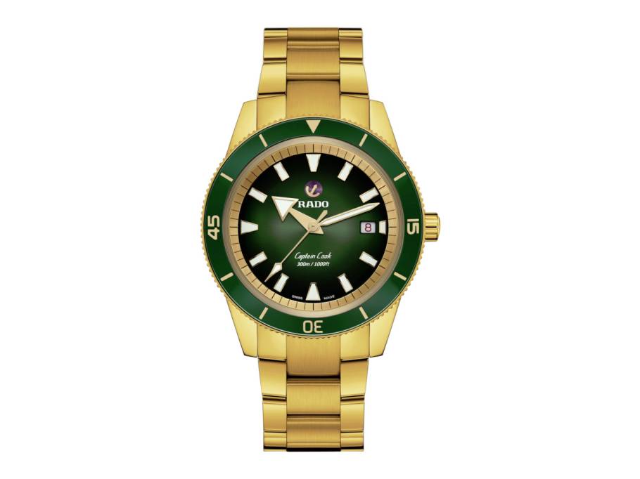  Captain Cook Automatik Edelstahl gelbgold beschichtet grün Edelstahlband gelbgold beschichtet
