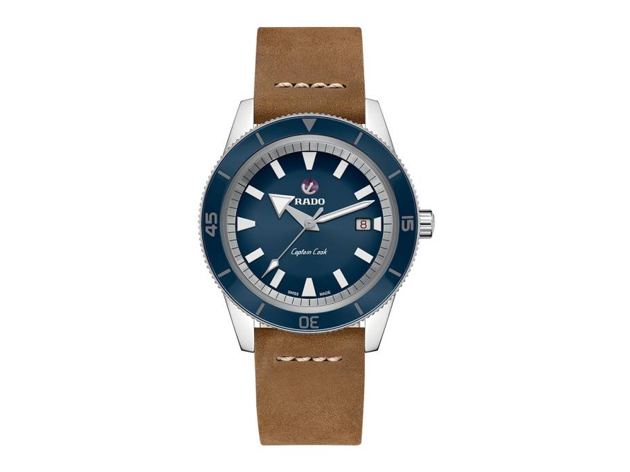 Captain Cook Edelstahl blau Lederband