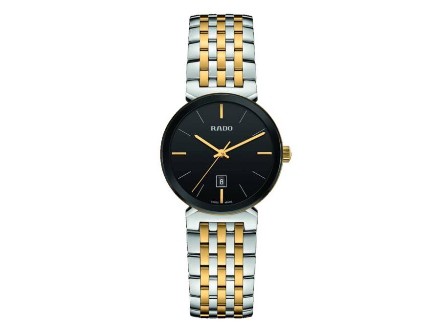 Florence Classic Quarz Edelstahl schwarzes Zifferblatt Metallband bicolor