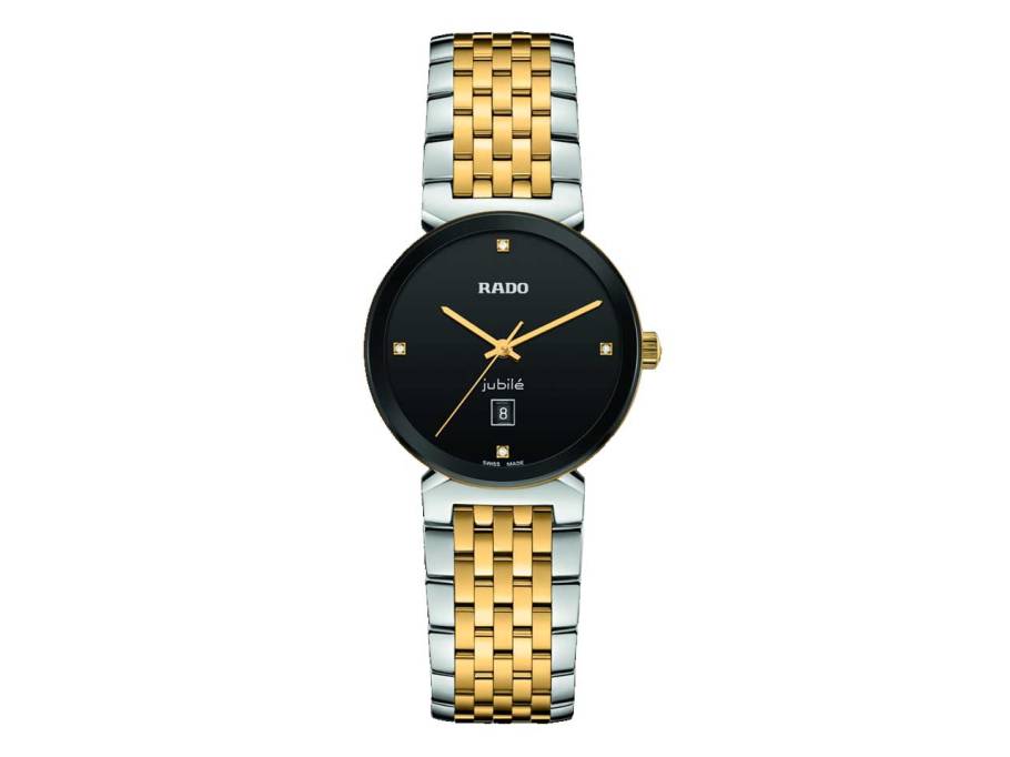 Florence Classic Diamonds Quarz Edelstahl schwarzes Zifferblatt Metallband bicolor