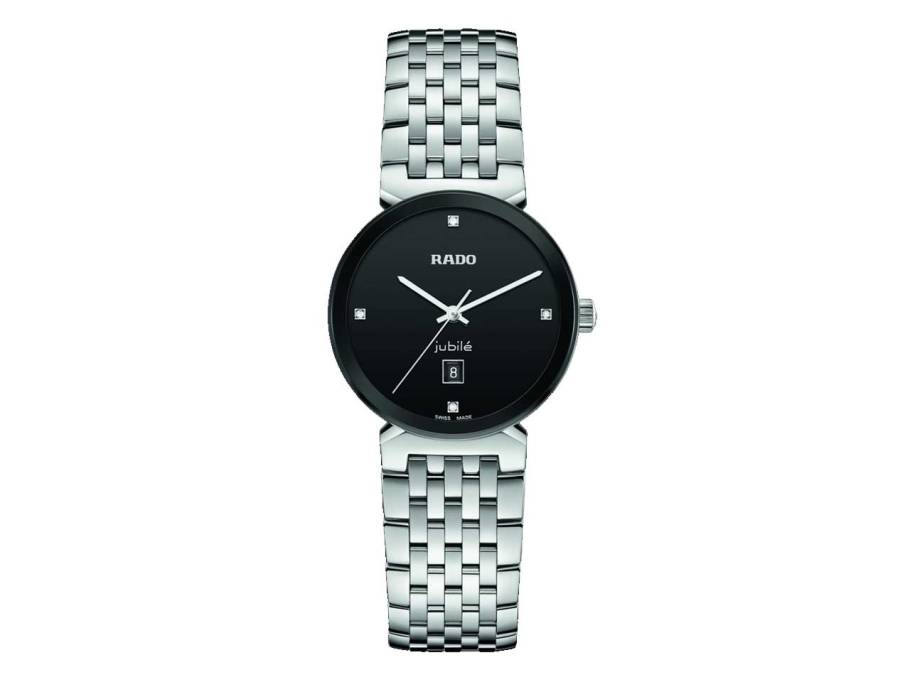 Florence Classic Diamonds Quarz Edelstahl schwarzes Zifferblatt Metallband