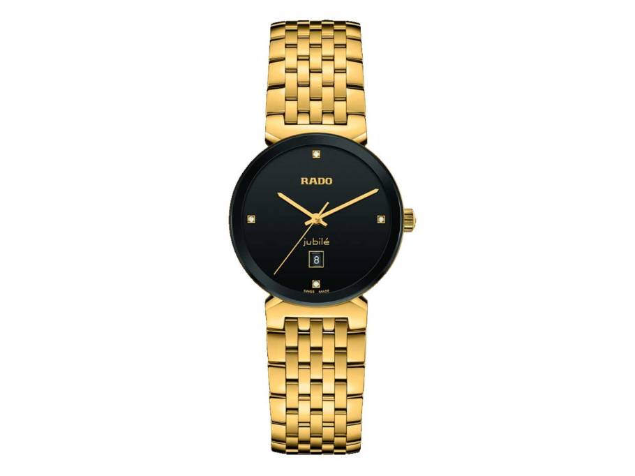 Florence Classic Diamonds Quarz Edelstahl schwarzes Zifferblatt Metallband gelbgold
