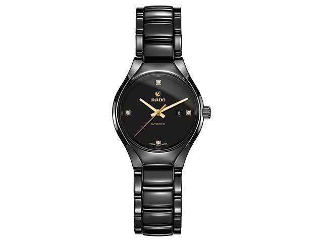 True S Automatik Damenuhr schwarz Diamanten gelb