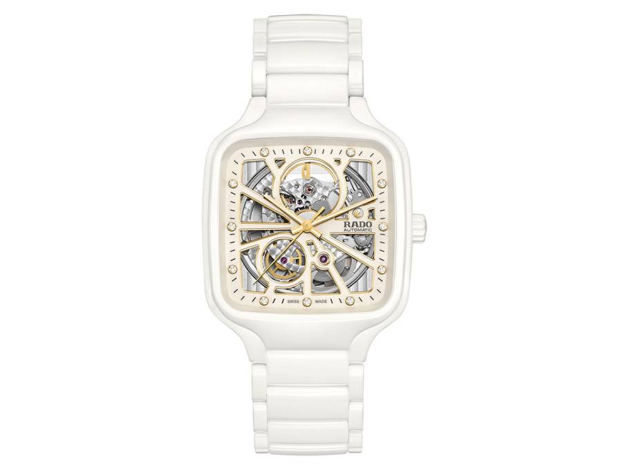 True Square Open Heart Automatik Keramik 38mm weißes Zifferblatt weißes Keramikband 