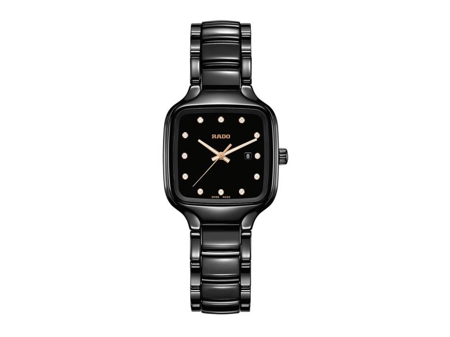 True Square Quarz Keramik anthrazit Keramikband mit Brillanten