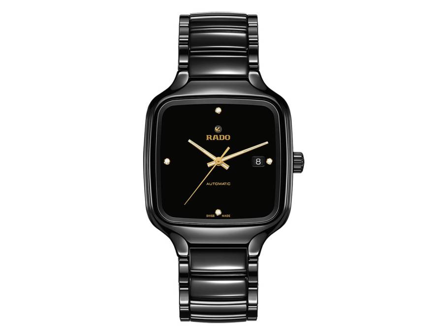 True Square Automatik Keramik anthrazit Keramikband mit 4 Brillanten