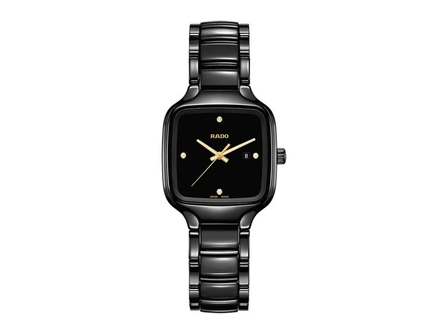 True Square Quarz Keramik anthrazit Keramikband mit 4 Brillanten