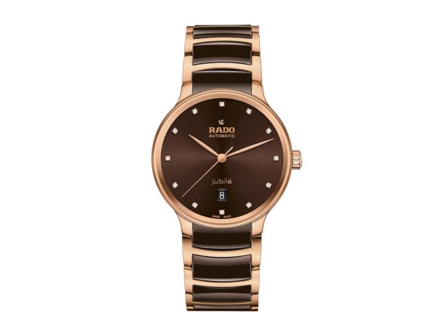 Centrix Diamonds Automatik Edelstahl Roségold-PVD 39,5mm braunes Zifferblatt mit Brillanten Metallband