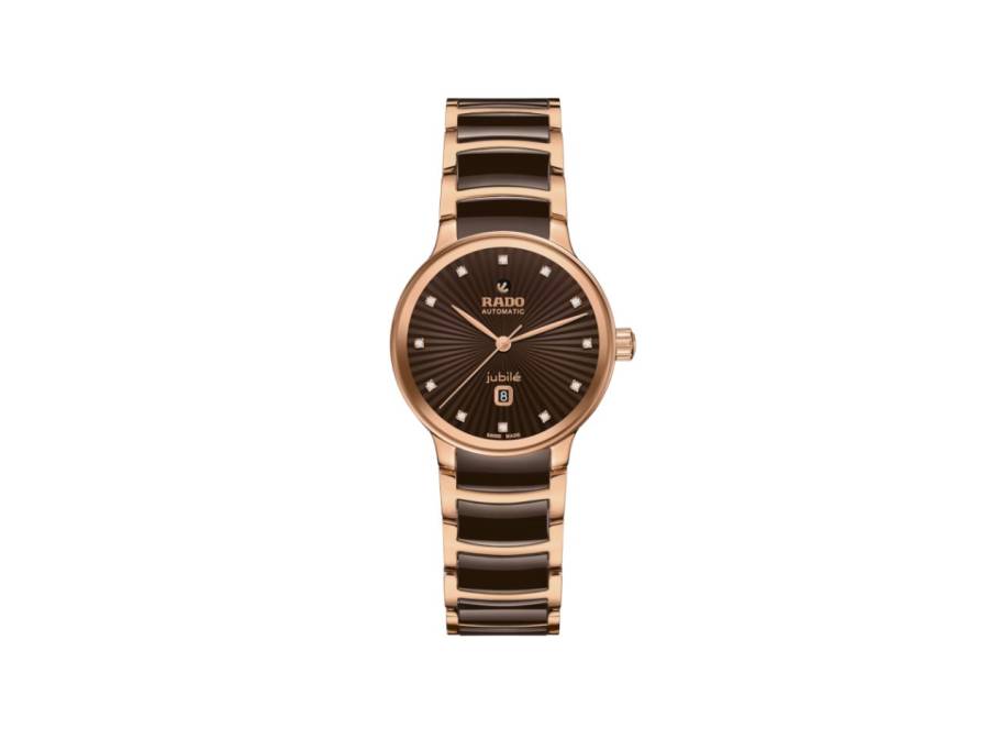 Centrix Diamonds Automatik Edelstahl Roségold-PVD 30,5mm braunes Zifferblatt mit Brillanten Metallband