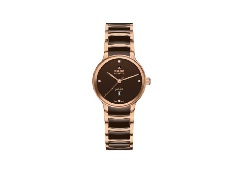 Centrix Diamonds Automatik Edelstahl Roségold-PVD 30,5mm braunes Zifferblatt mit Brillanten Metallband