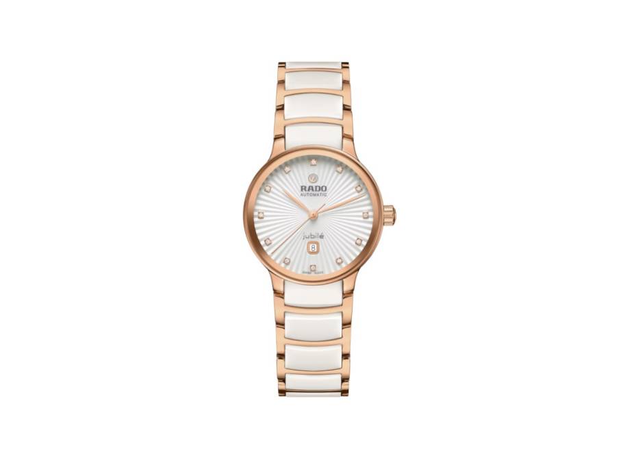 Centrix Diamonds Automatik Edelstahl Roségold-PVD 30,5mm weißes Zifferblatt mit Brillanten Metallband