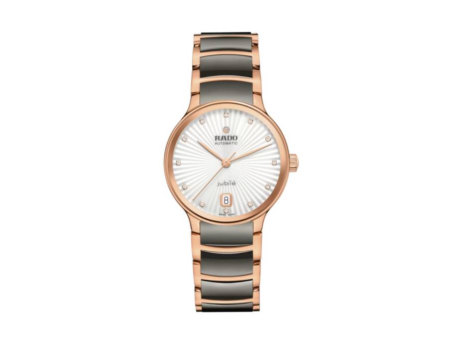Centrix Diamonds Automatik Edelstahl Roségold-PVD 35mm weißes Zifferblatt mit Brillanten Metallband